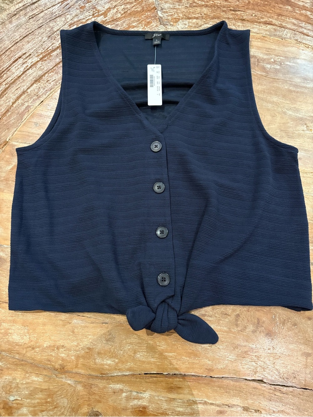J.Crew Navy Button Front Tank with Tie Bottom